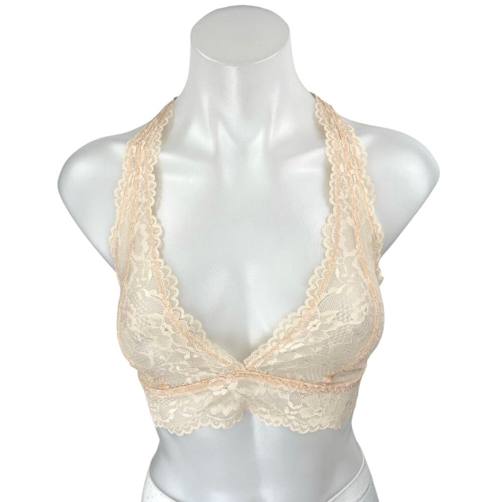 NWT Fenty Cream Floral Lace Sleeveless Sheer Racerback Bralette Bra Top Size XS